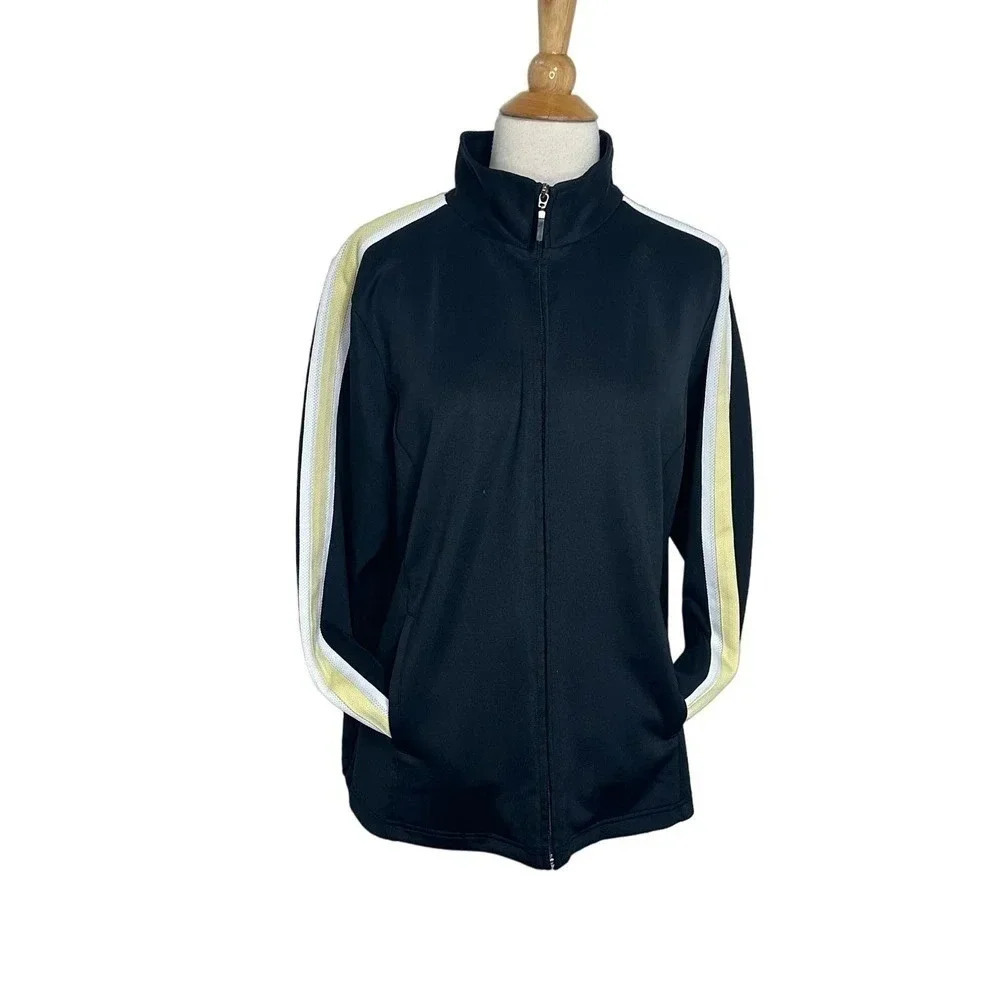 Venezia Sport Track Jacket 18/20 Black Yellow Striped Zip Up Mock Neck Plus Size